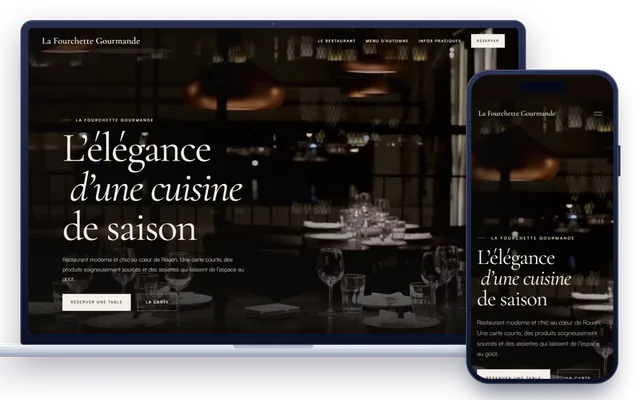 Site internet d’un restaurant gastronomique réalisé par WebFlash, affiché sur ordinateur et sur mobile